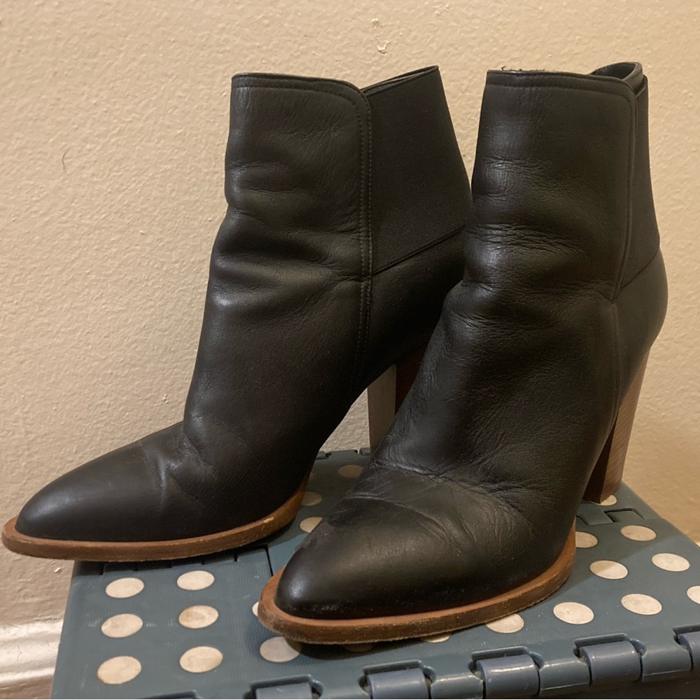 Vince Black Leather Heeled Boots